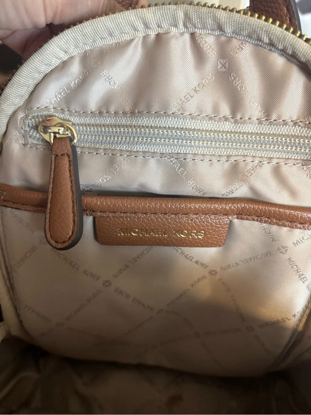 Michael Kors Brown Logo Print 'Route MK 1981' Mini Backpack